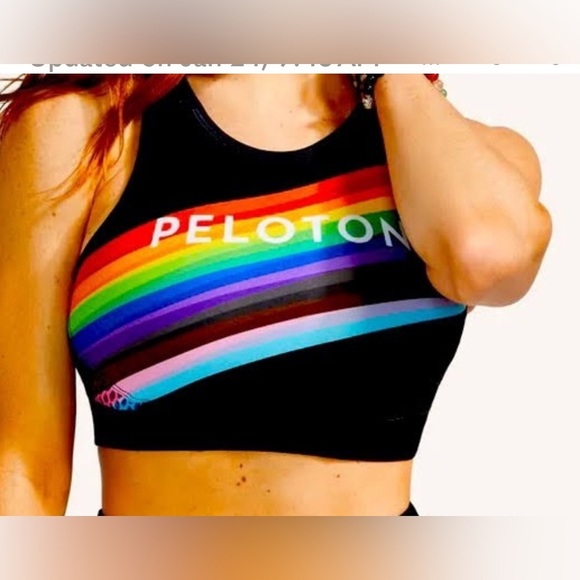 Peloton x WITH Pride Flag Noir High Neck Sports Bra. Size Medium. Rainbow. - Picture 8 of 8